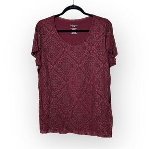 Van Heusen Burgundy Lace Front Tee Shirt XL